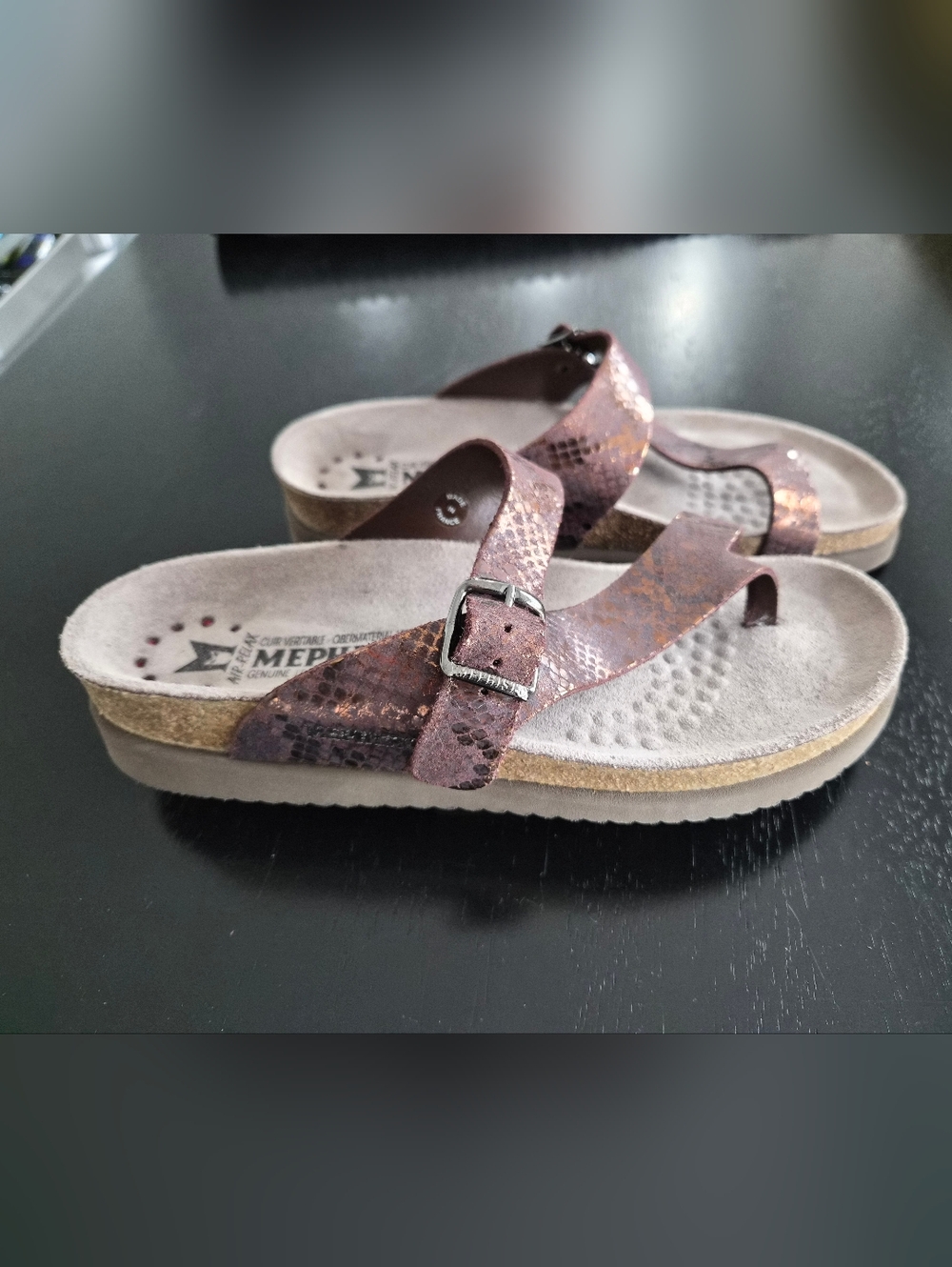Mephisto Helen Metallic Brown Snake-Print Sandals - NWOT